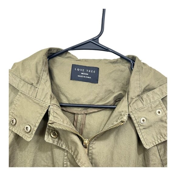 LOVE TREE Women SZ M Green Army Utillity Hooded Jackets Mid Lenght Full Zipper - Picture 3 of 12